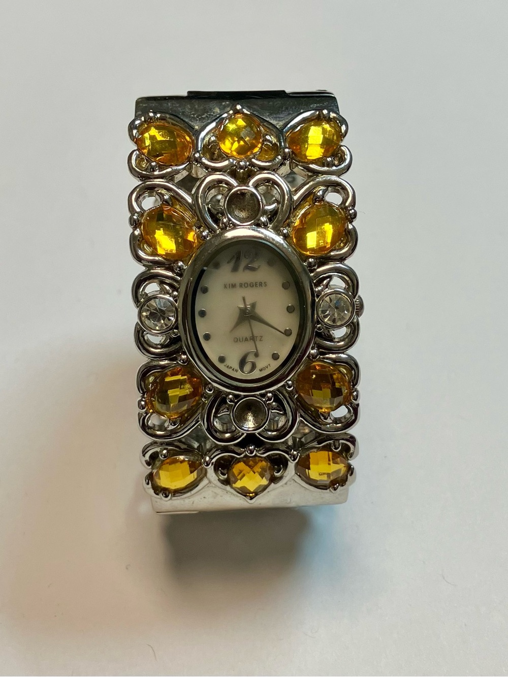 Kim Rogers Silver-Tone Bracelet Watch with Yellow Crystal Accents